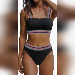 Cupshe Ribbed "Live on the Beach" Bikini Set, Medium NWT